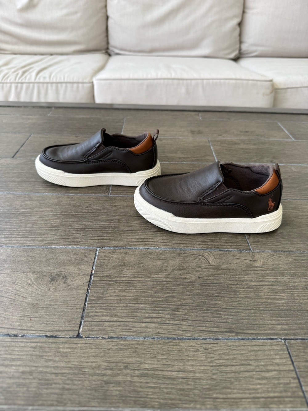 Polo by Ralph Lauren Toddler's Dark Brown Slip-On Leather Sneakers size 7